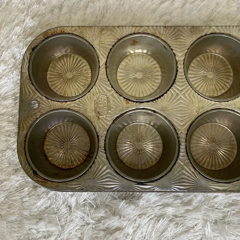 Vintage EKCO USA Ovenex Muffin Tin 8 Cup Cupcake Baking Pan StarBurst N 80 8